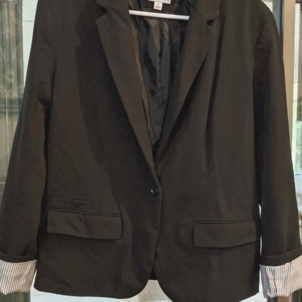 Simple black blazer with accented cuffs